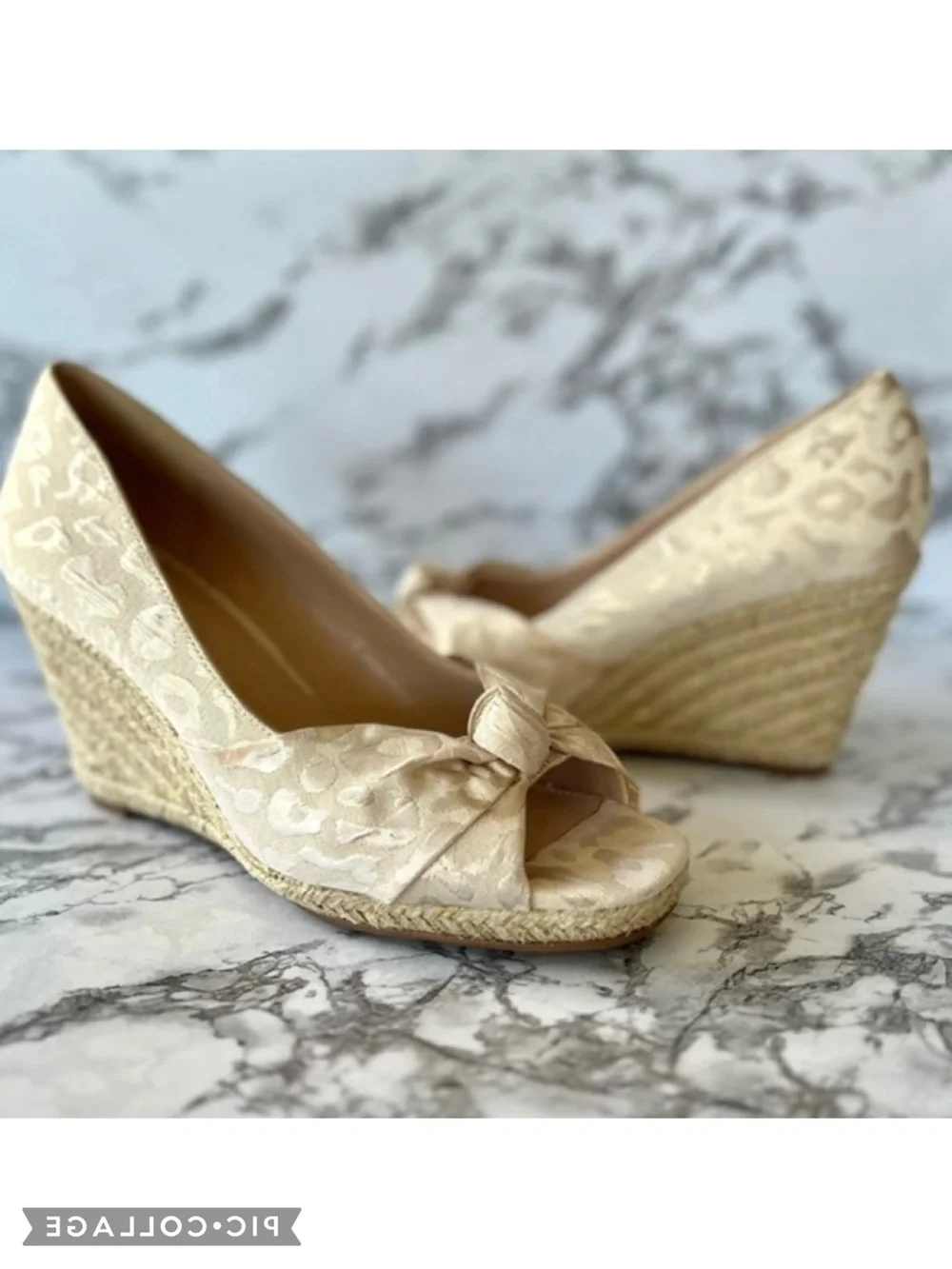 Kelly & Katie Ivala Edpadrille Wedges Beige Gold Metallic Animal Print 8.5